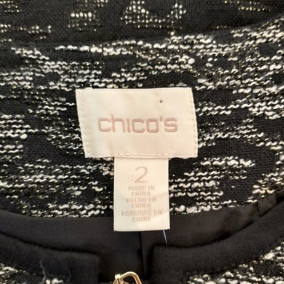 Chico's Black White Knit Animal Print Jacket Size 2 (L) Jacquard Full Zip - Picture 8 of 10